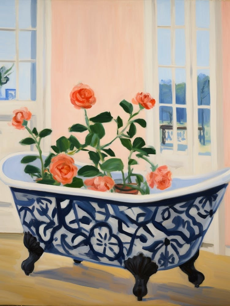 A Bathtube Full Of Camellia In A Bathroom 2