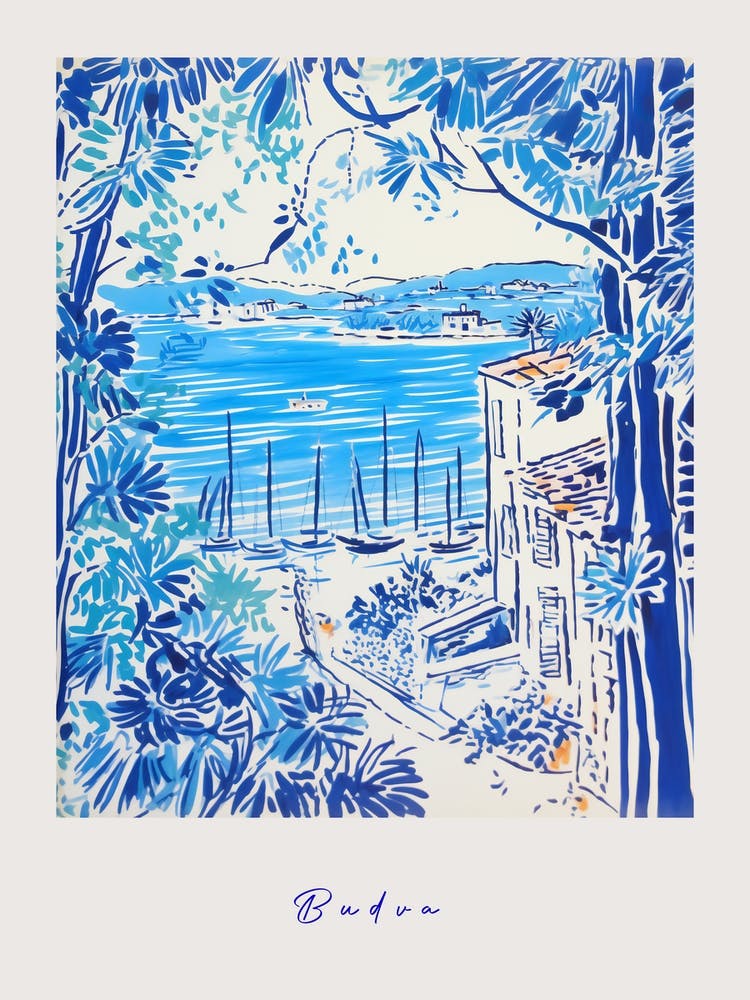 Budva Montenegro 2 Mediterranean Blue Drawing Poster