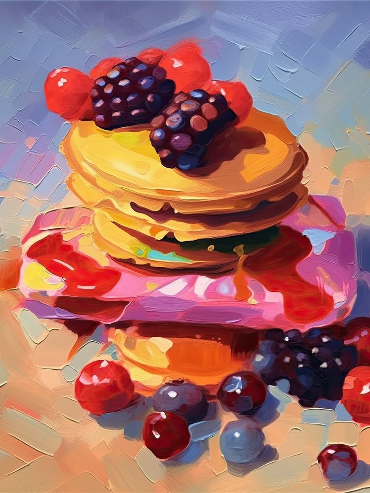 Pancake With Berries Oil Painting 4