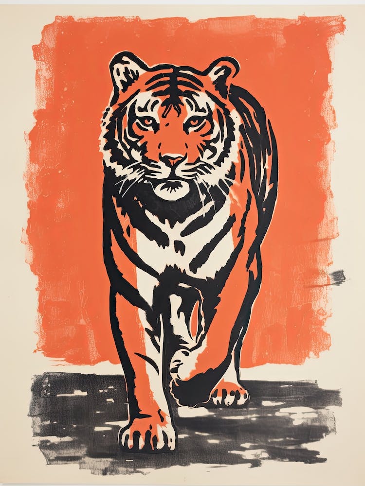 Tiger, Woodblock Animal  Drawing 4