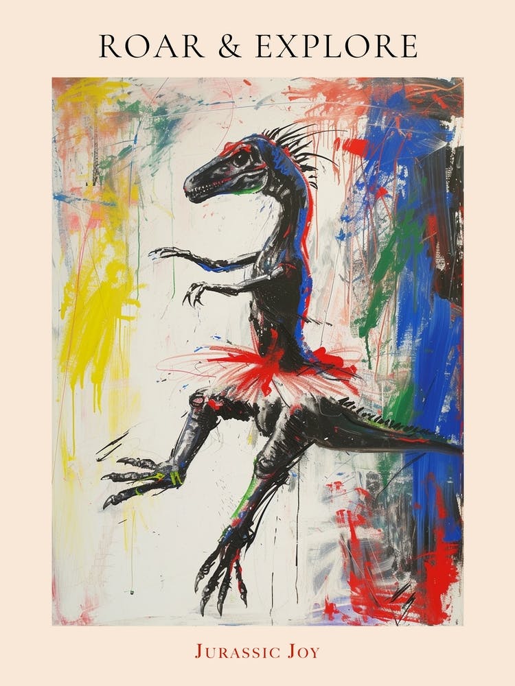 Abstract Dinosaur Wild Brushstrokes Dancing 2 Poster