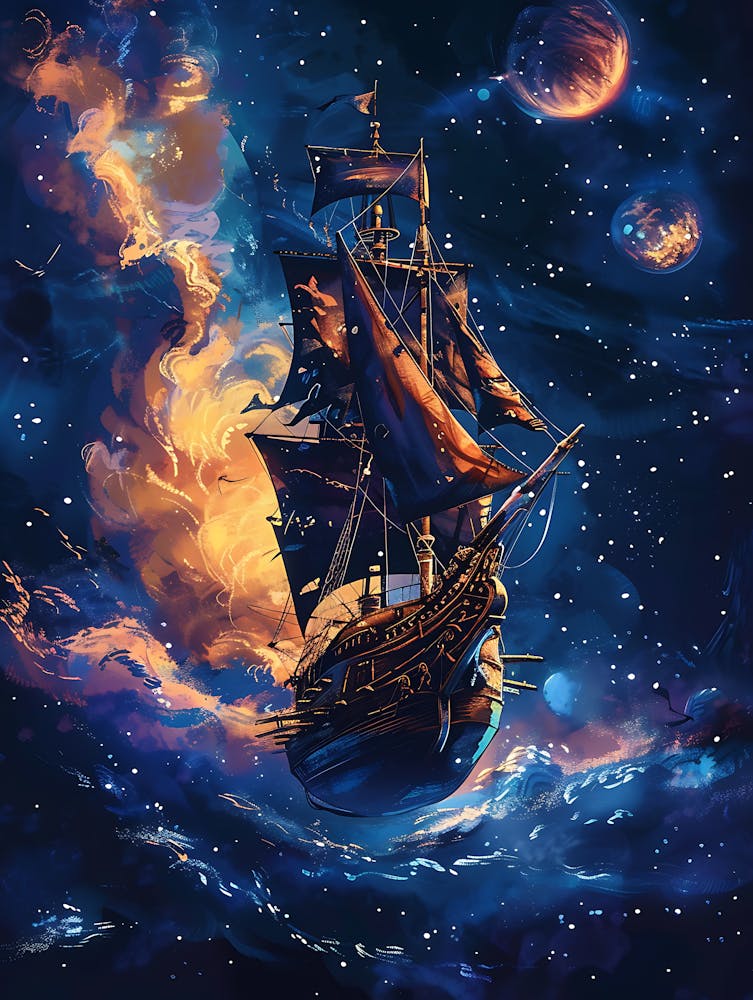 Fantasy Ship Floating in the Galaxy 14