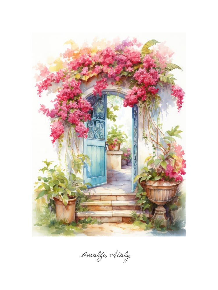 Amalfi, Italy   Mediterranean Doors Watercolour Painting 7 Poster