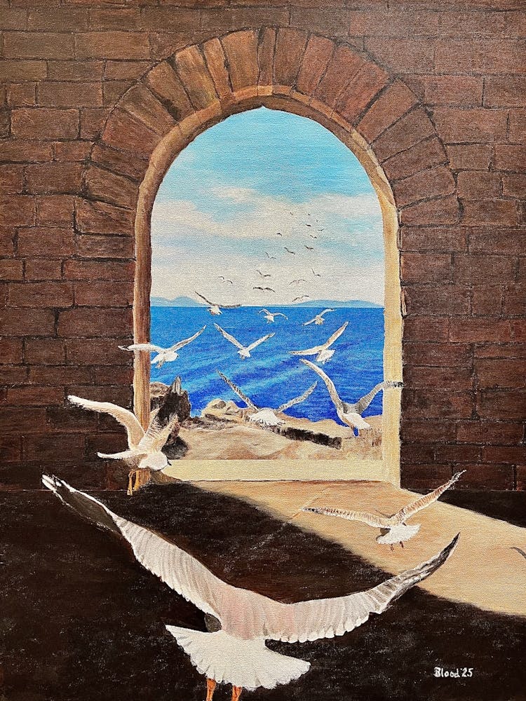 Rite Of Passage Seagulls Flying Thru Portal