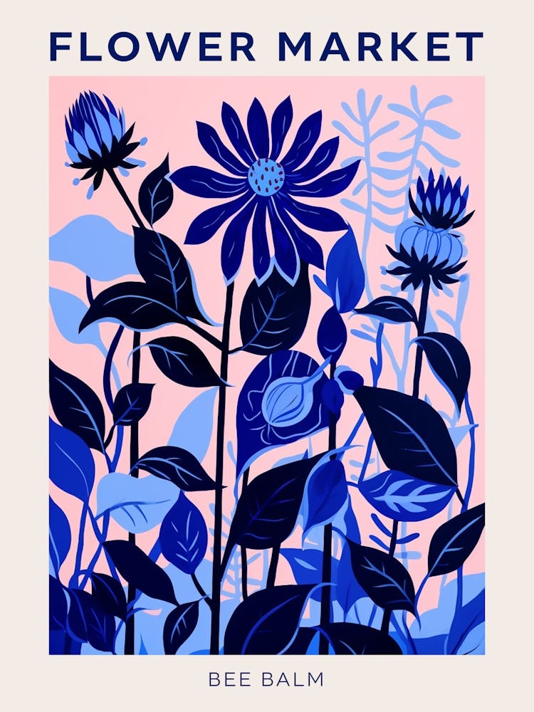 Blue Flower Market Poster Bee Balm 1