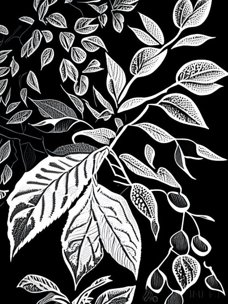 Snowberry Leaf Linocut