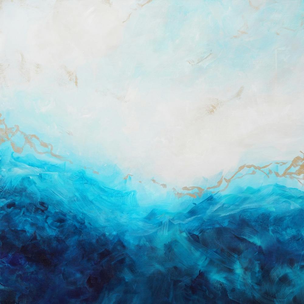 Blaues Meer und Gold Gemälde 1 Quadrat