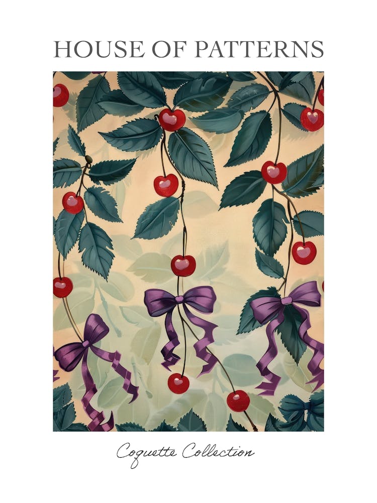 Botanical Bows And Cherries 6 Pattern Poster