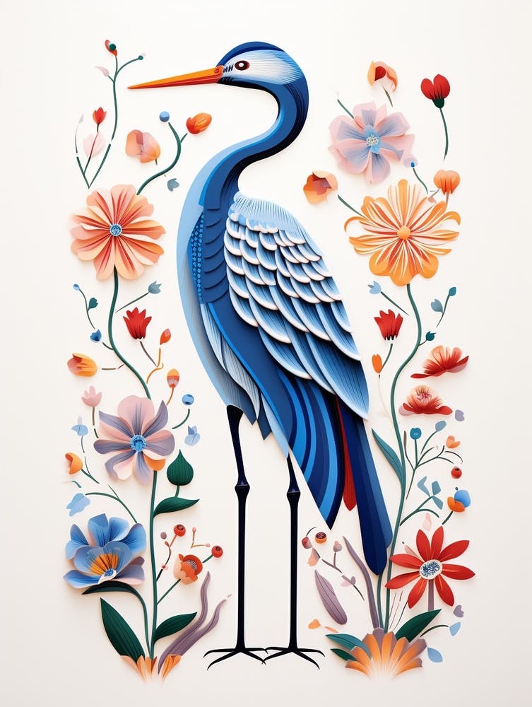 Scandinavian Bird Illustration Great Blue Heron 6