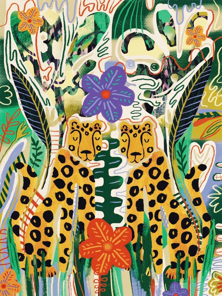 Twin Cheetahs Floral Pattern