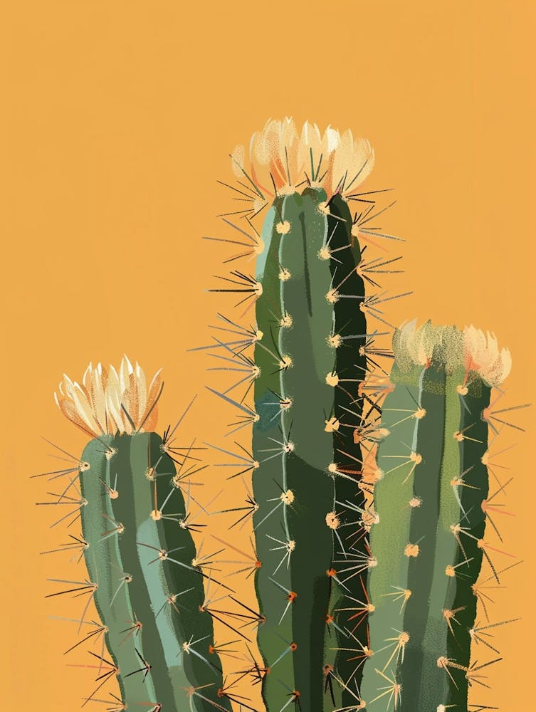 Ferocactus Kaktus Minimalistische Abstrakte Illustration 4