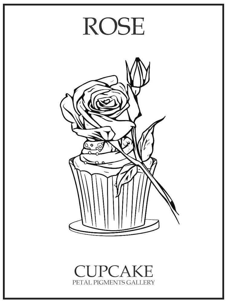 Rose Cupcake Line Drawing 3 Poster