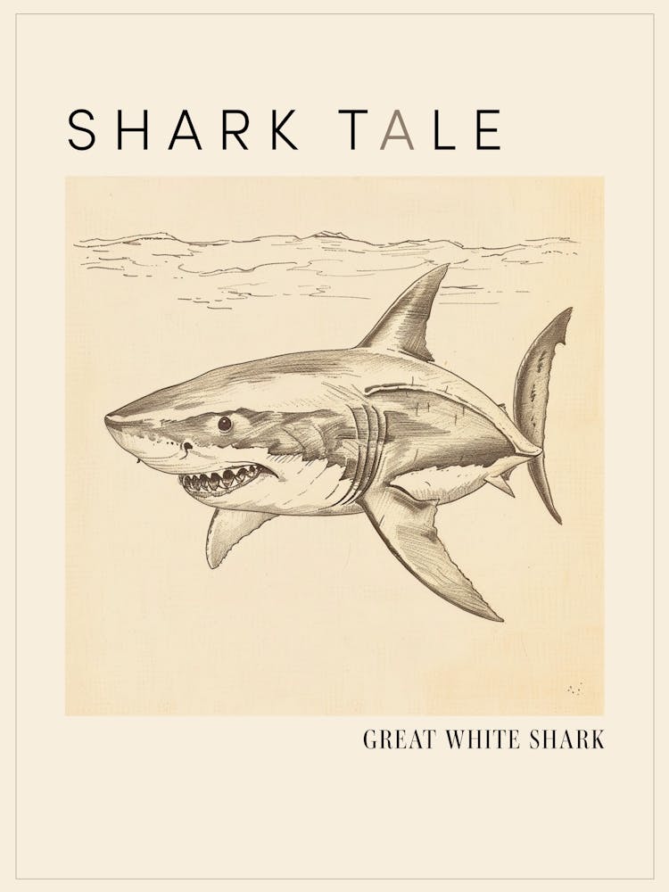 Great White Shark Vintage Illustration Poster