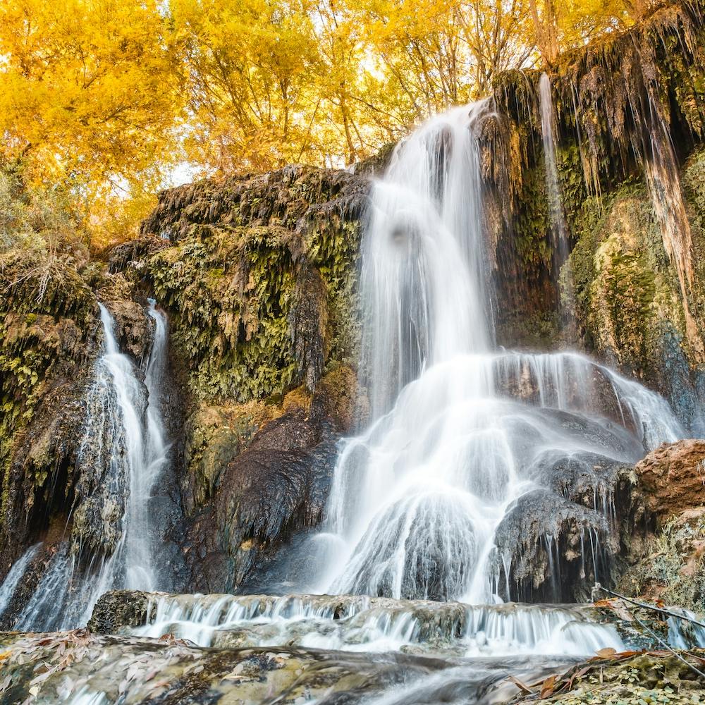 Waterfall With Yellow Trees Square