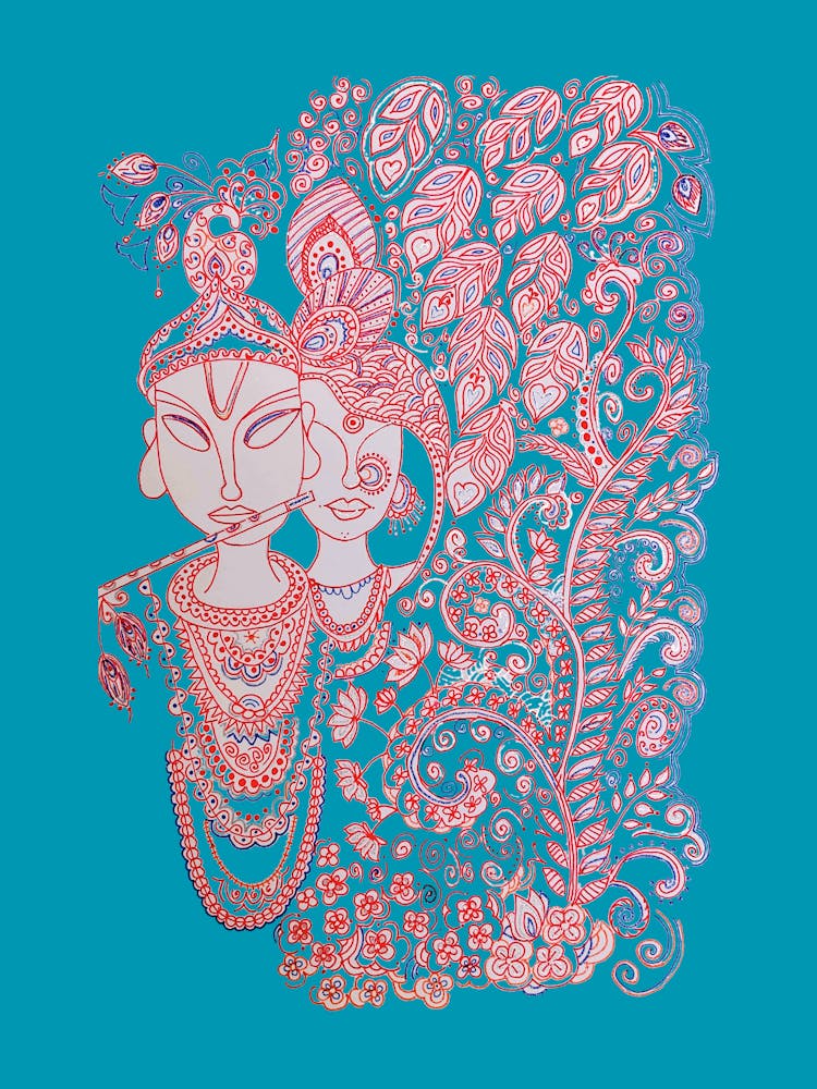 Radha Krishan in madhubani art by DollyJ