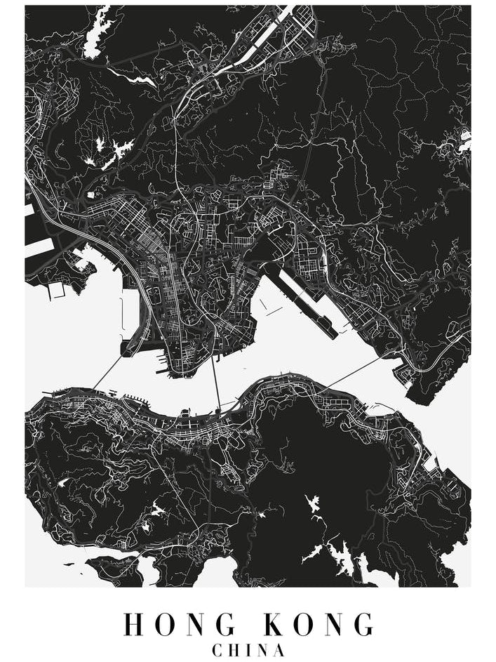 Hong Kong China Minimal Black Mono Street Map 
