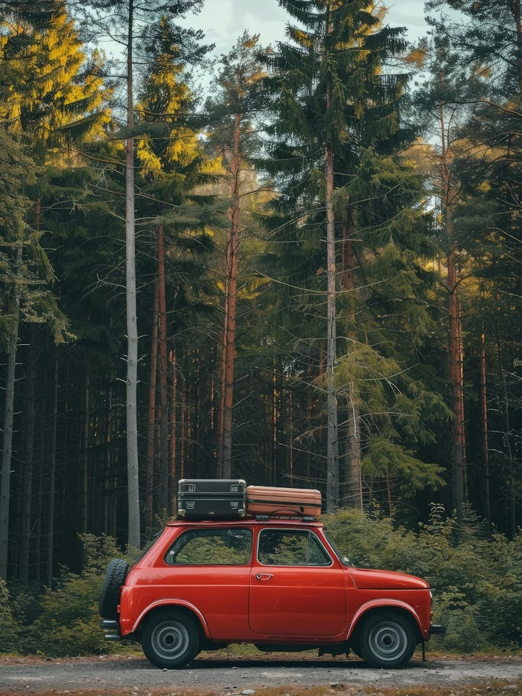 Red Car In The Forest