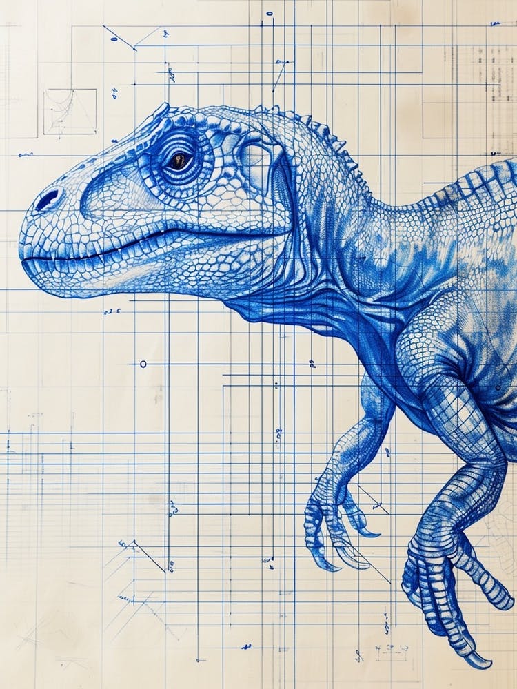 Dimorphodon Dinosaur Blue Print Style 2