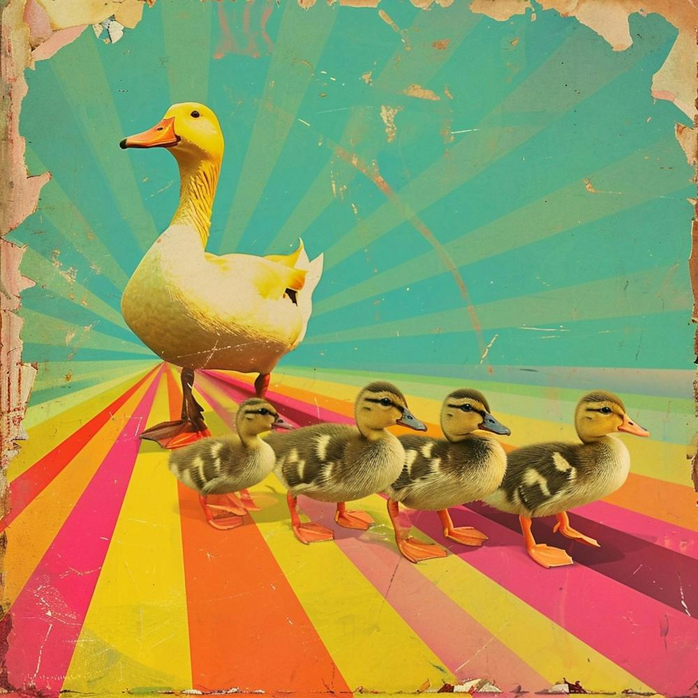 Retro Sun Duck & Duckling Collage