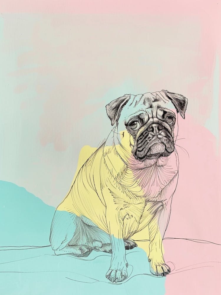 Pug Dog Pastel Line Illustration  1