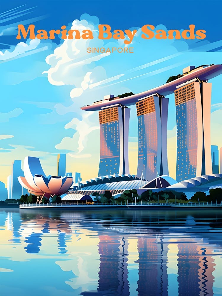 Marina Bay Sands Singapore Summer Travel Illustration