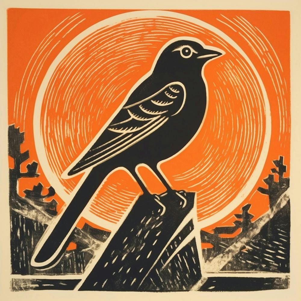 Retro Bird Lithograph Finch 1