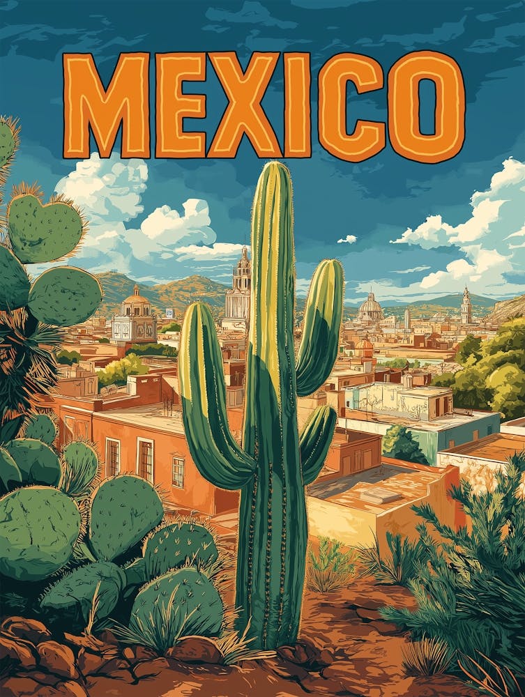 Mexico Cactus Vintage Travel Poster