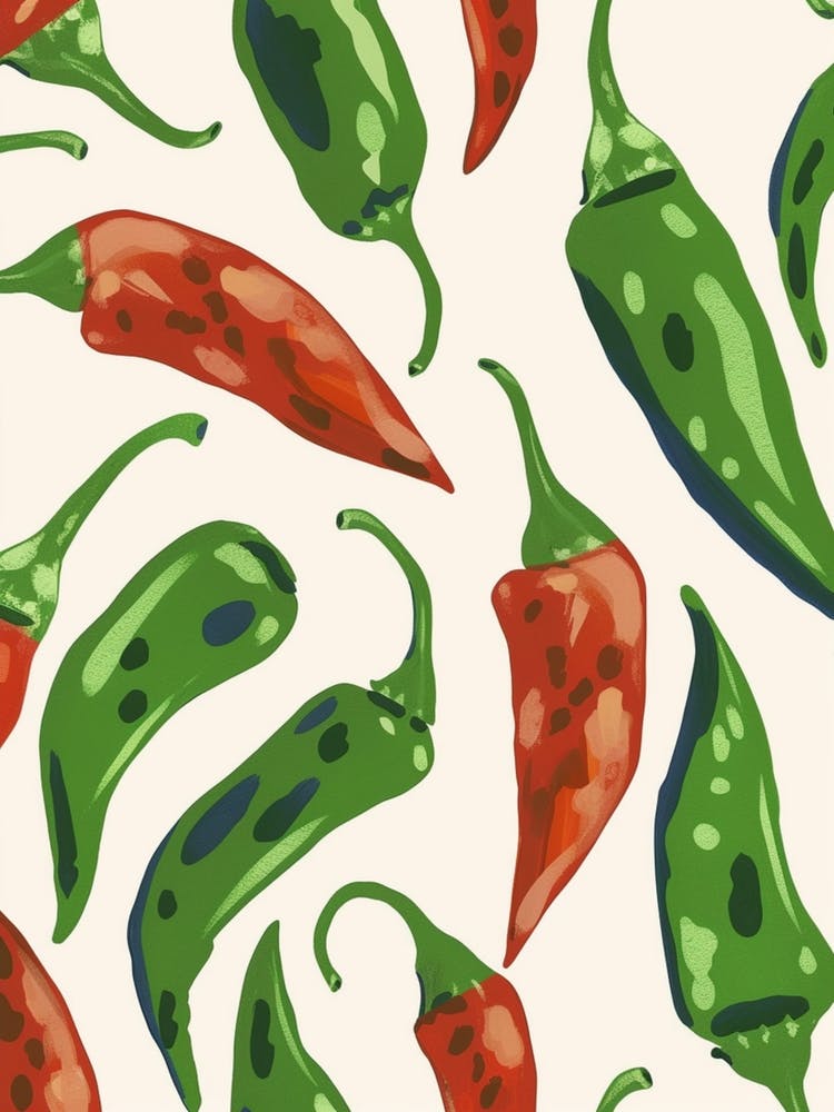 Green & Red Chilli Pattern Illustration 1