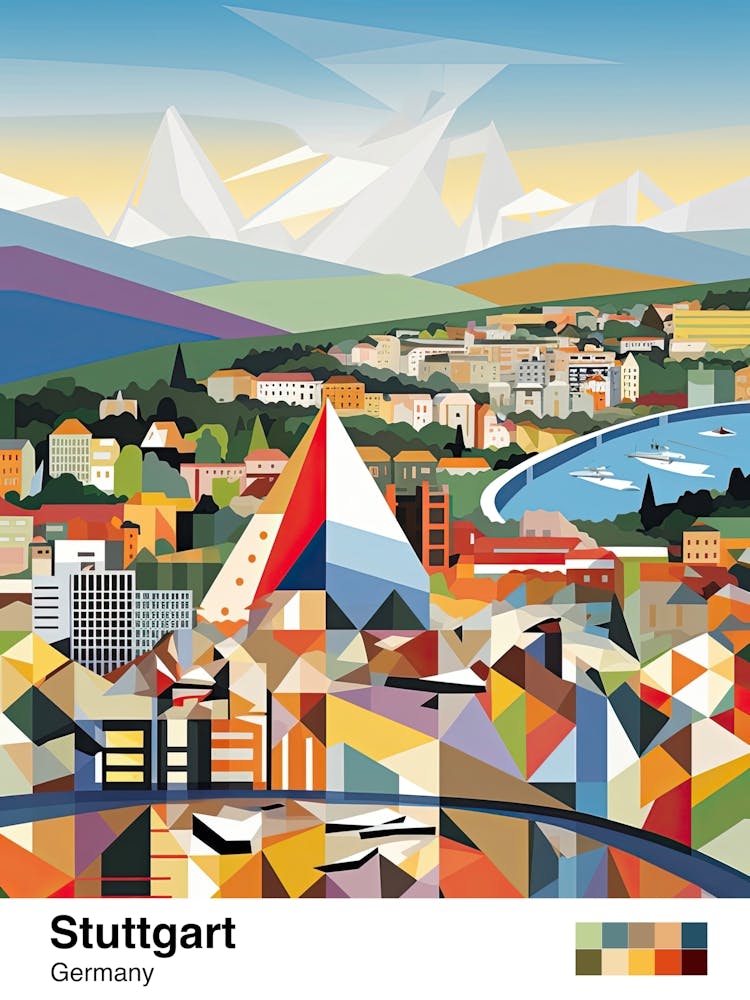 Stuttgart, Germany, Geometric Illustration 4 Poster