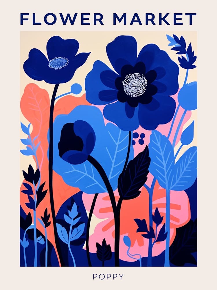 Blue Flower Market Poster Poppy 1