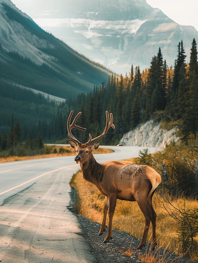 Elk Standing On The Road