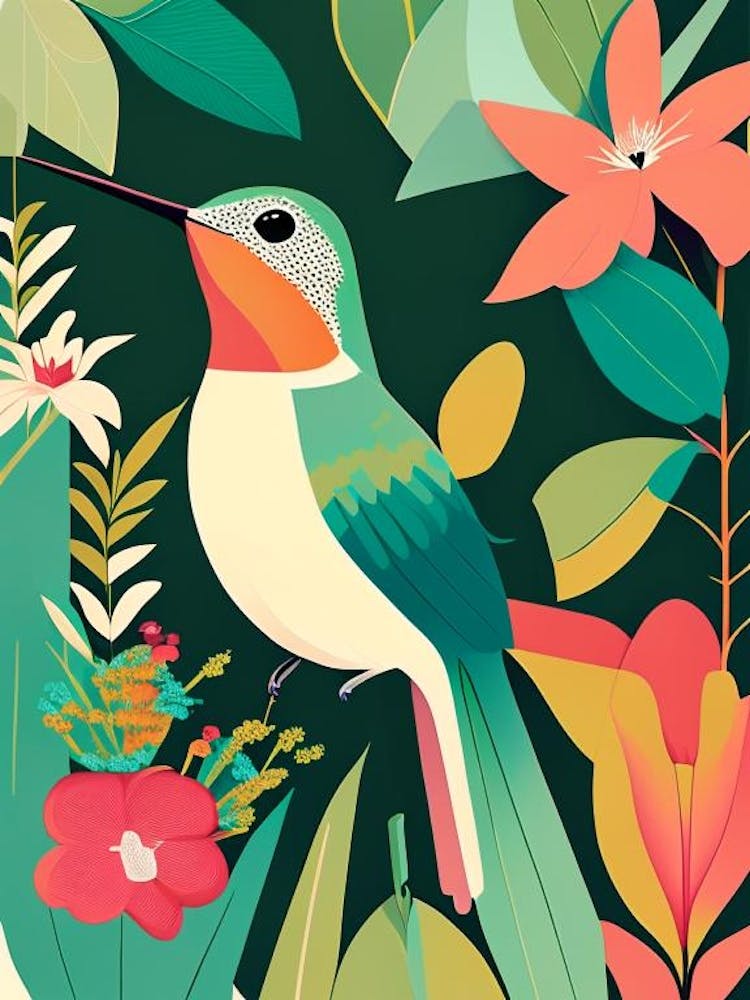 Hummingbird In A Garden Bold Graphic