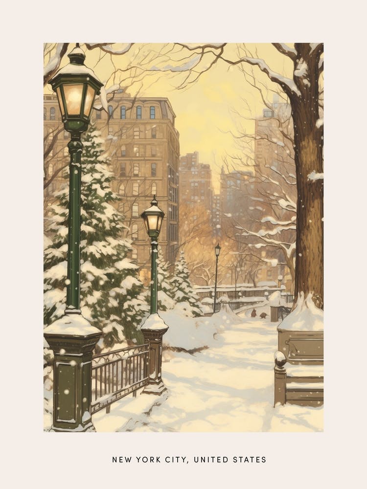 Vintage Winter Poster New York City Usa 1