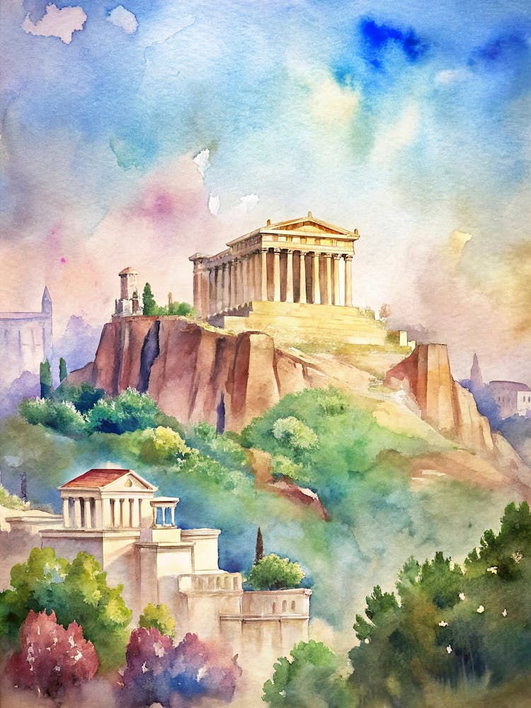 Watercolor Of The Parthenon