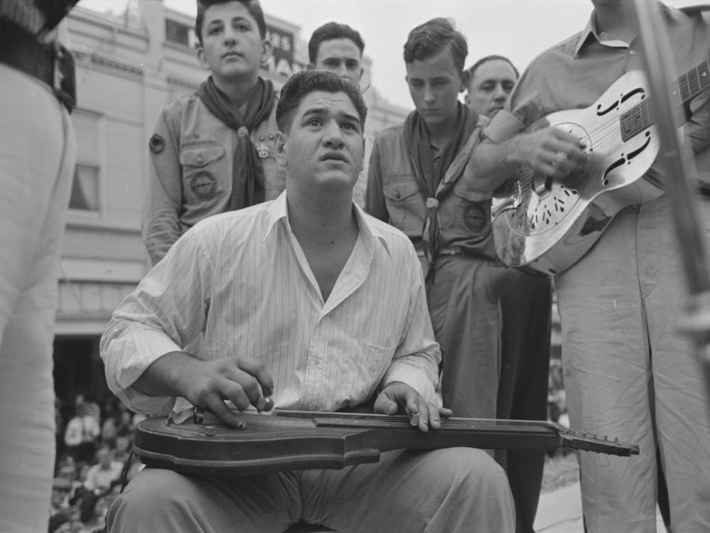 Cajun Hawaiian Guitar Player, National Rice Festival, Crowley, Louisiana By Russell Lee