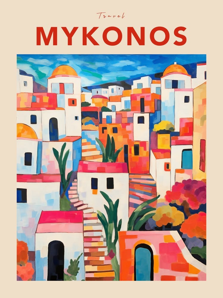 Mykonos Greece 3 Fauvist Travel Poster