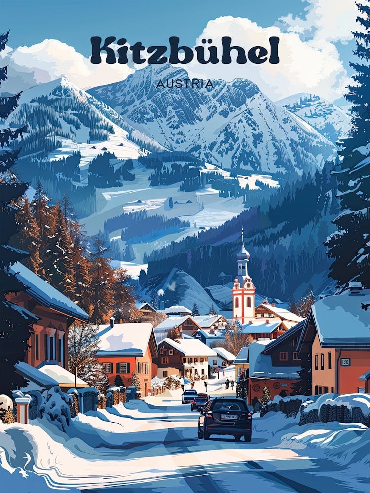 Kitzbühel Österreich Ski-Reisekunst-Illustration