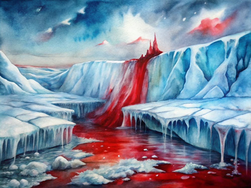 A Poster Featuring The Blood Falls Of Antarctica