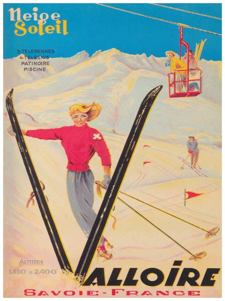 Valloire France Vintage Ski Poster