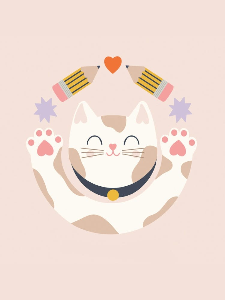 Cute Cat With Pencils