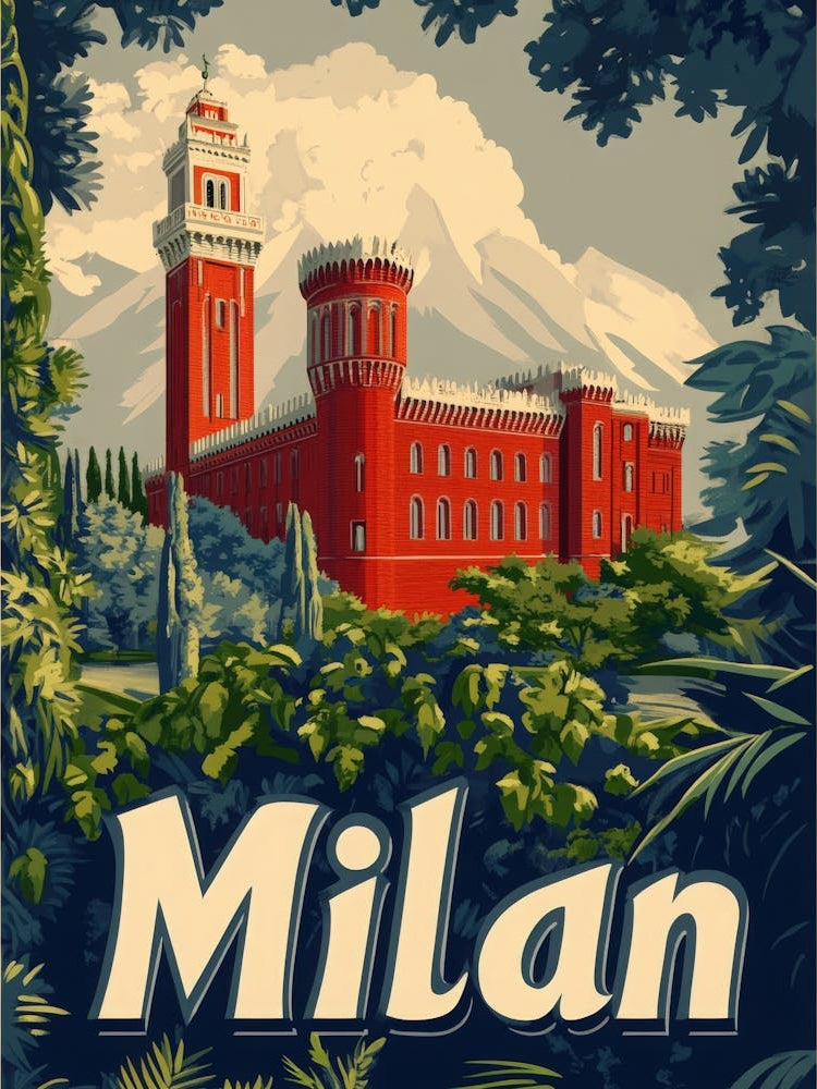 Aihrgdesign A Retro Travel Poster For Milan Featuring The His 03f39ba2 4525 4a0b 9264 0e62034aa789 0