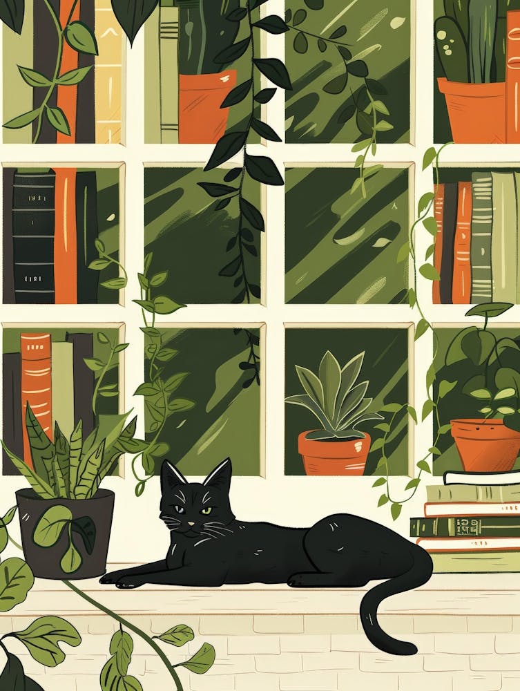 Black Cat On Window Sill 2
