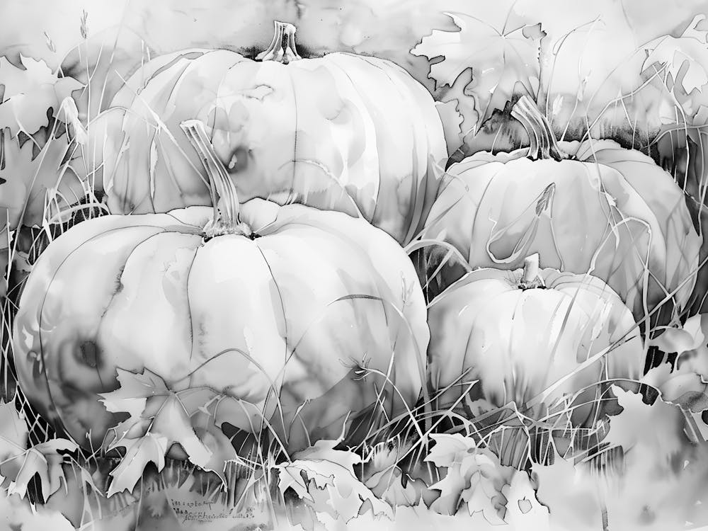 Pumpkins In The Grass