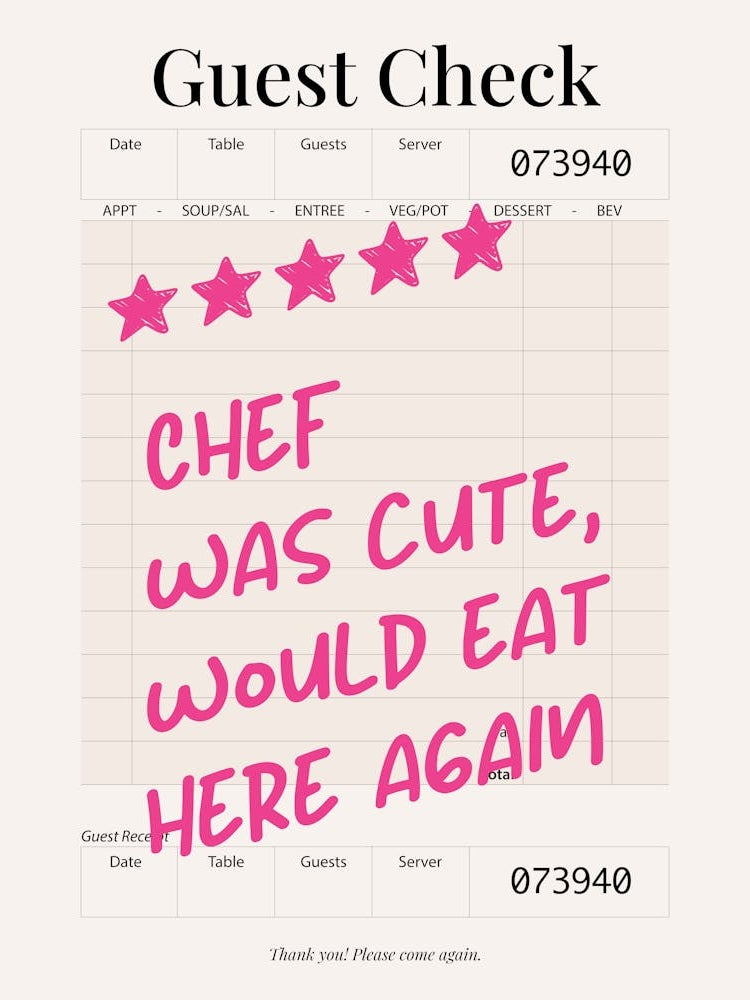 Guest Check - Chef Was Cute - Cream & Pink