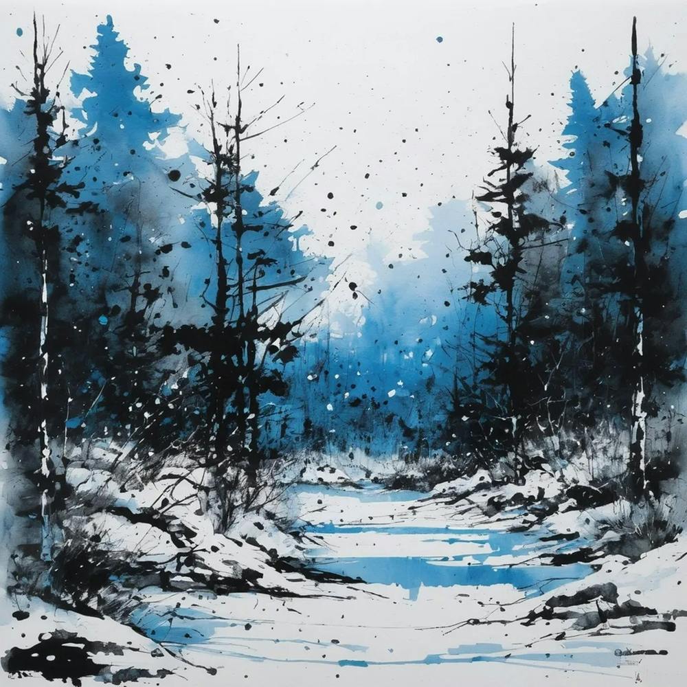 Winter Forest Watercolor Painting 1