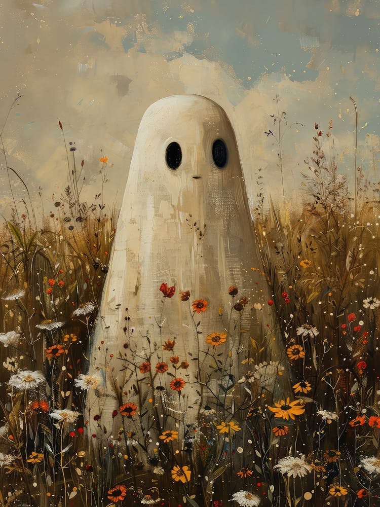 Ghost In Wildflower Field Halloween Painting