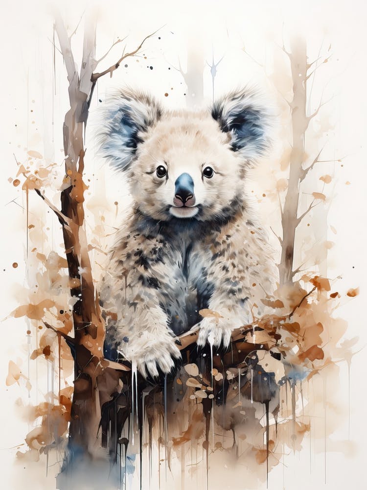 Koala, Japanese Brush Painting, Ukiyo E, Minimal 3