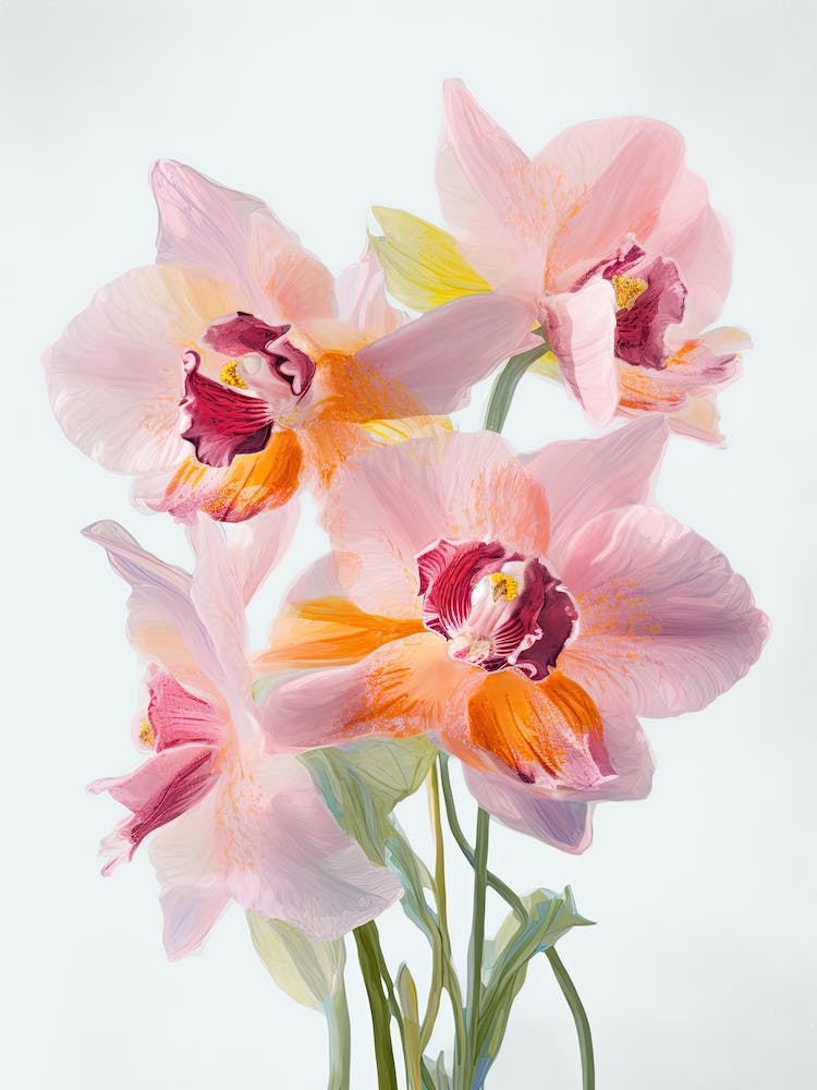 Orchids Flowers Acrylic Painting In Pastel Colours 6
