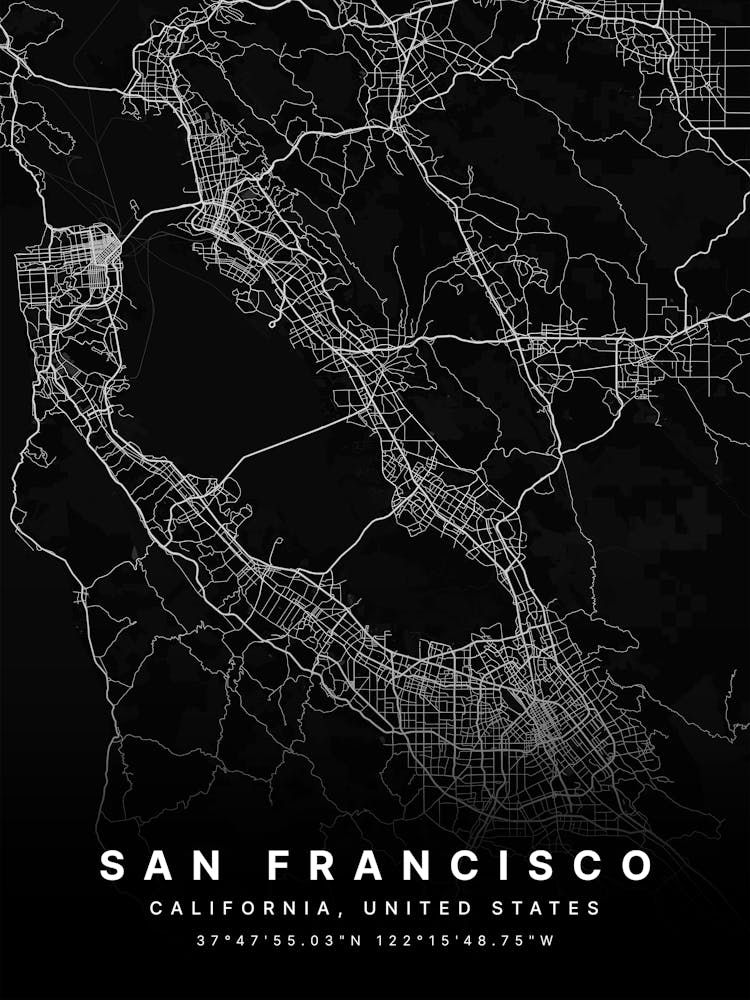 San Francisco California USA Black Map