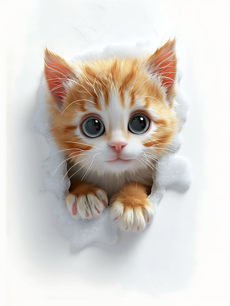 Cute Kitten Cat Peeking From Snow 6